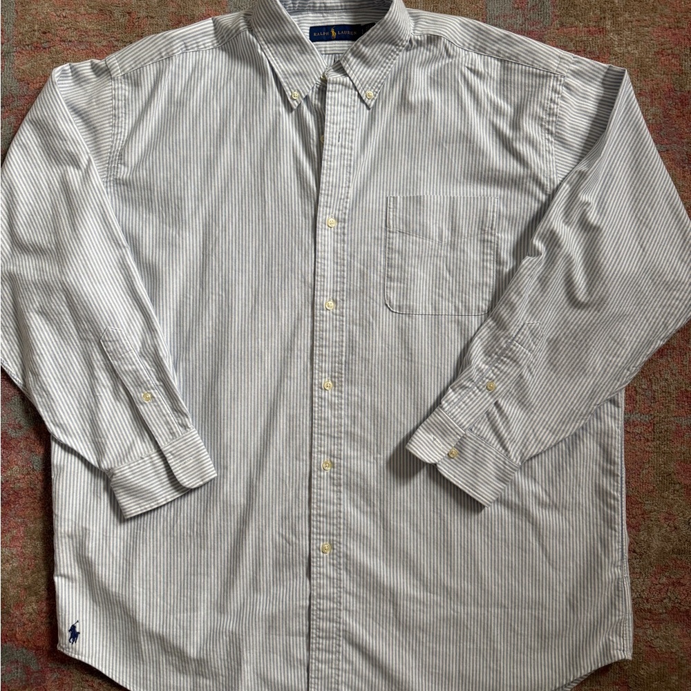 Ralph Lauren Blue & White Blue Stripe Casual Button Down Shirt